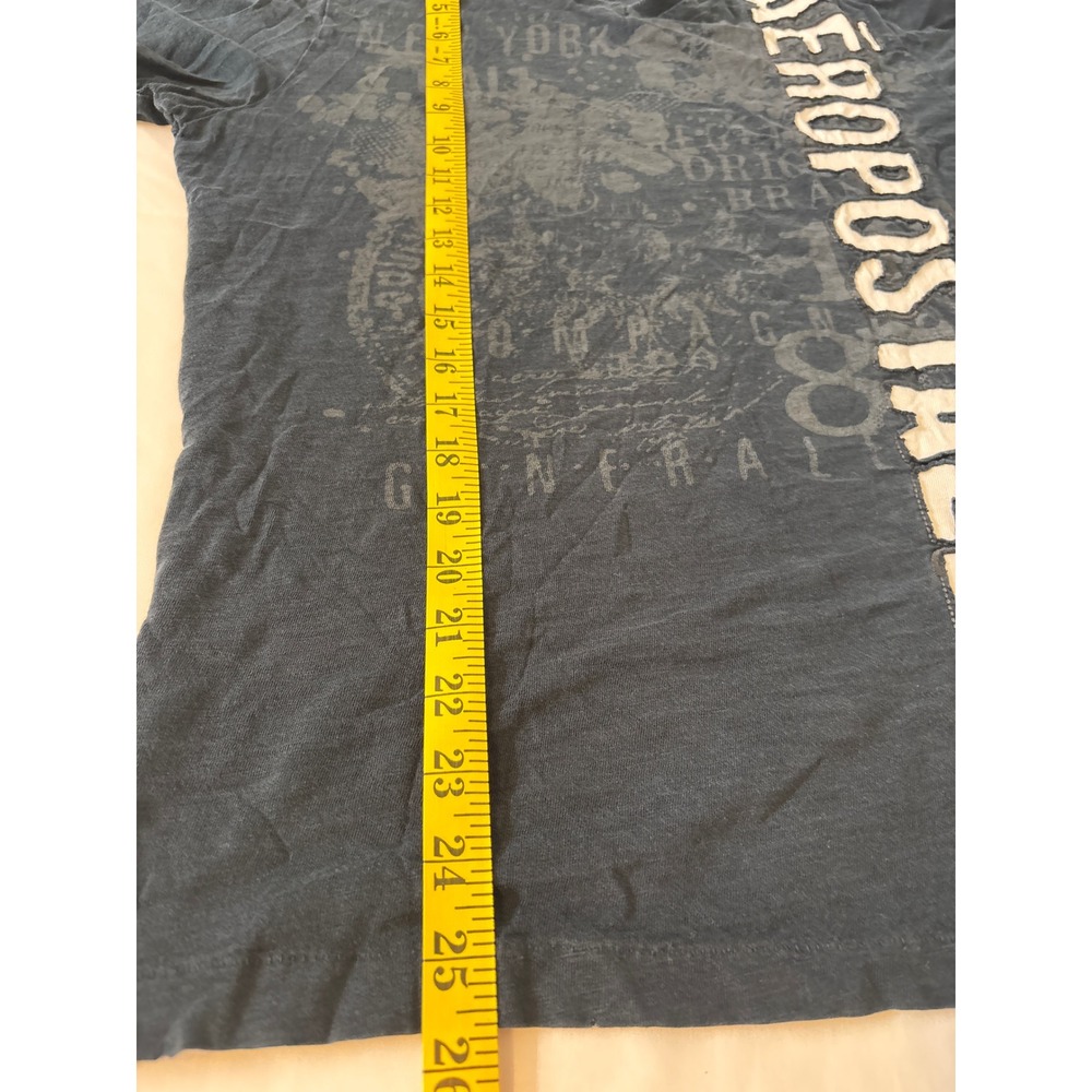 Aeropostale Mens V-Neck Graphic Tee Faded Navy Blue Distressed Logo Small - Picture 7 of 9